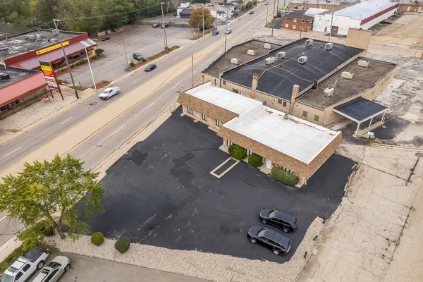 an aerial view of a parking space