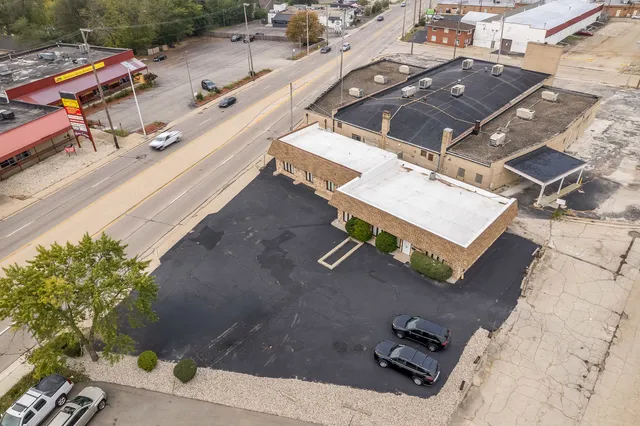 an aerial view of a parking space