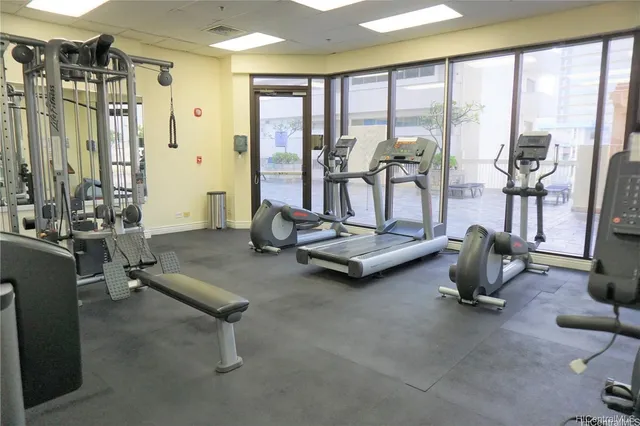 a view of a room with gym equipment