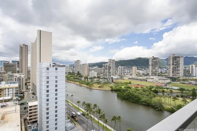 a view of a city with tall buildings