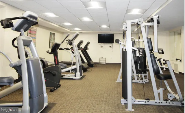 a view of a room with gym equipment