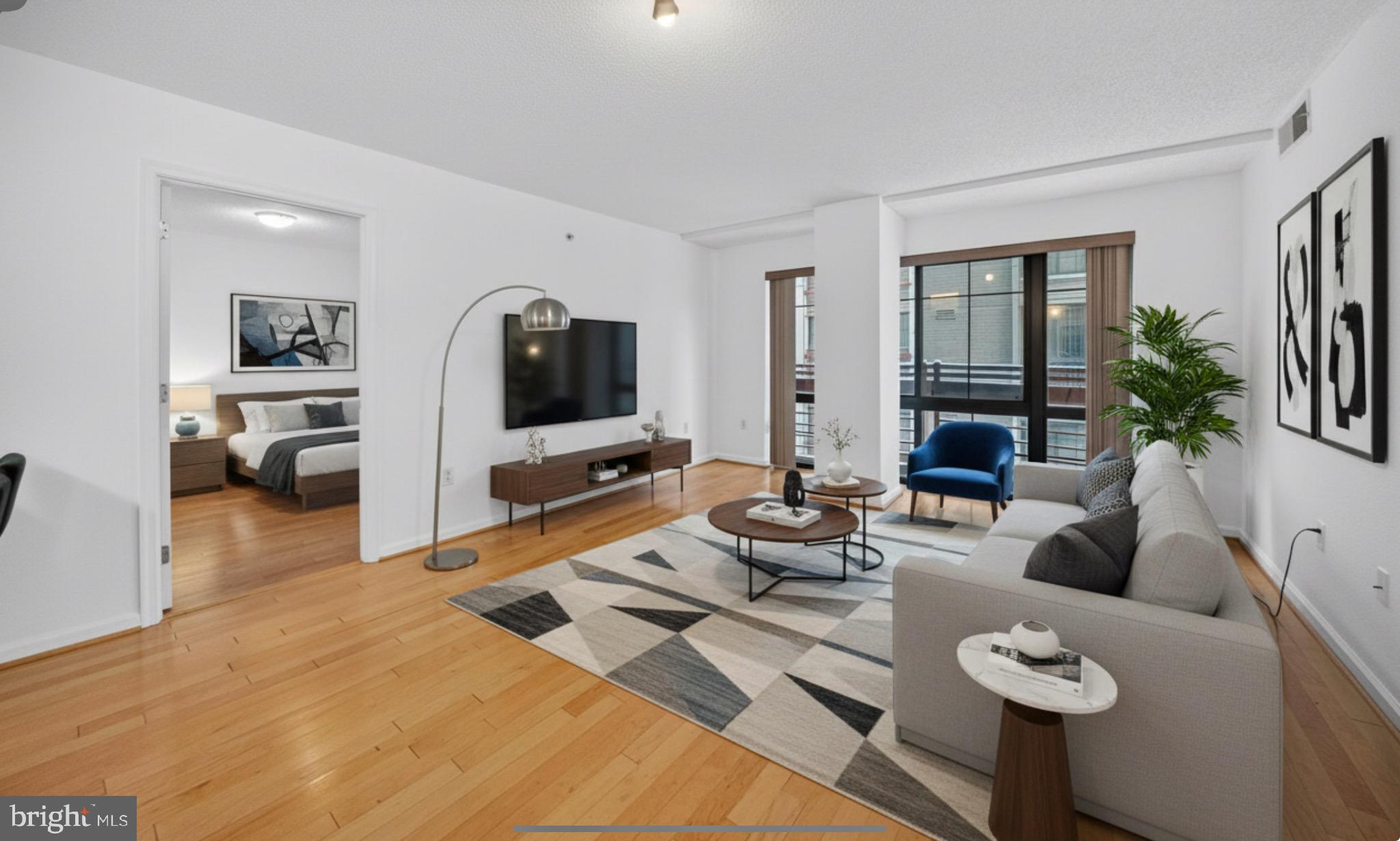 7923 Eastern Avenue Northwest, Unit 404 Silver Spring, MD 20910 - Photo 2 of 20 a living room with furniture and a flat screen tv
