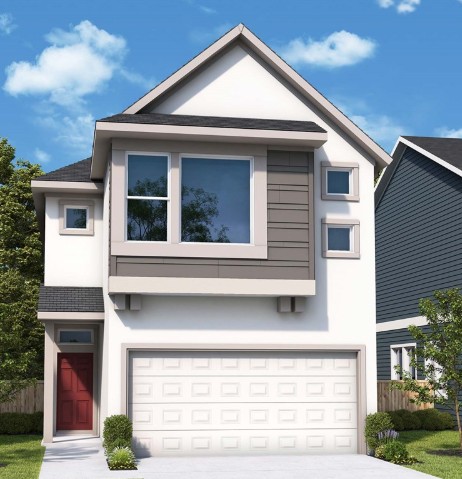 a front view of a house with garage