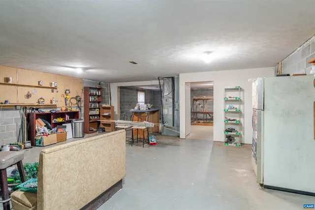 a view of a living room and a garage