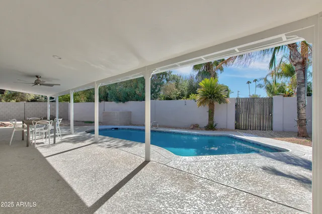 front view of a house with a patio