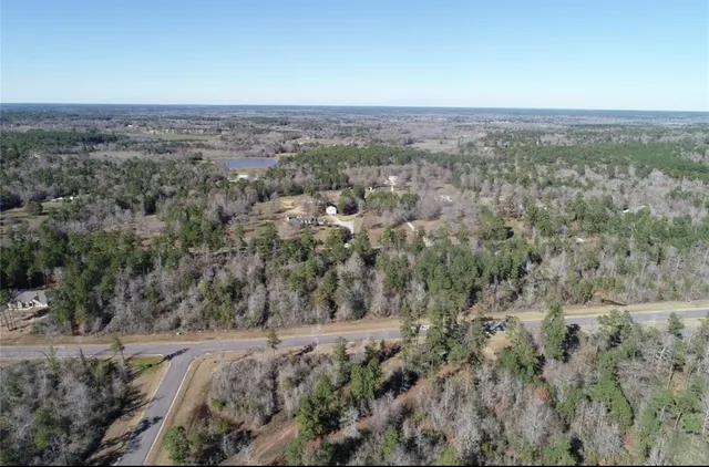 an aerial view of house with yard and mountain view in back