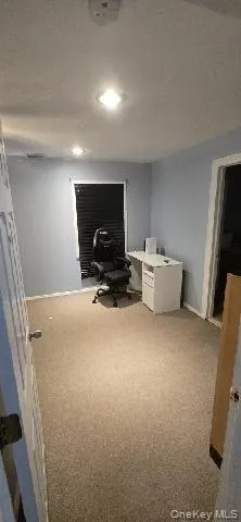 a view of storage and utility room with furniture and a window