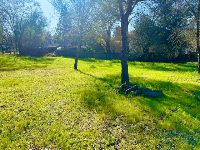 a view of a yard with swimming pool