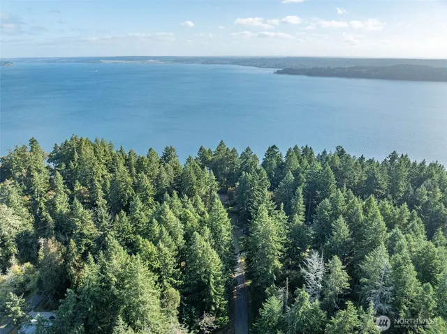 a view of a lake and mountain in the back