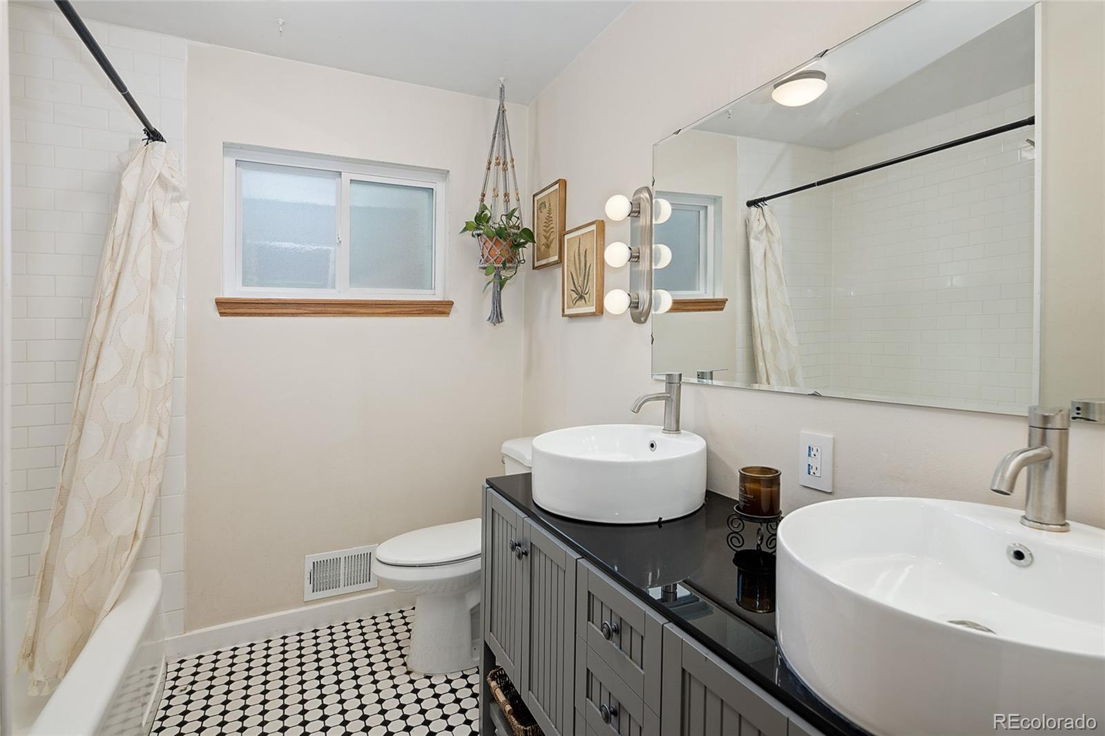 1550 South Forest Street Denver, CO 80222 - Photo 21 of 38 a bathroom with a sink a toilet and a mirror