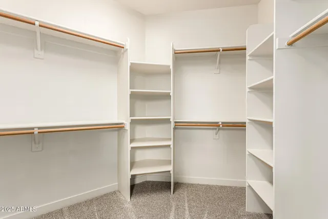 a view of walk in closet with empty racks