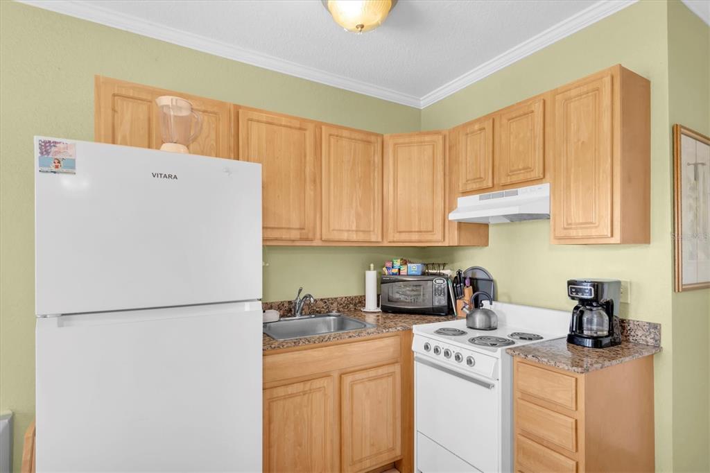 16333 Gulf Boulevard, Unit 201 Redington Beach, FL 33708 - Photo 28 of 39 a kitchen with a refrigerator a stove a sink and cabinets