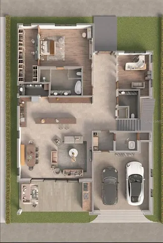 a utility room with furniture and a clock