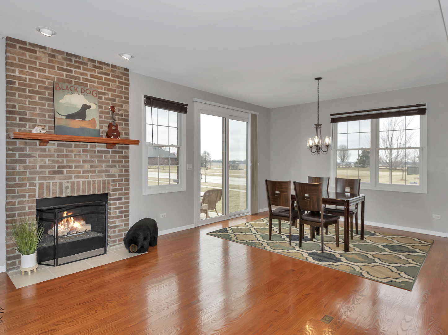 23928 Roberts Street Manhattan, IL 60442 - Photo 17 of 36 a dining room with furniture a fireplace and wooden floor