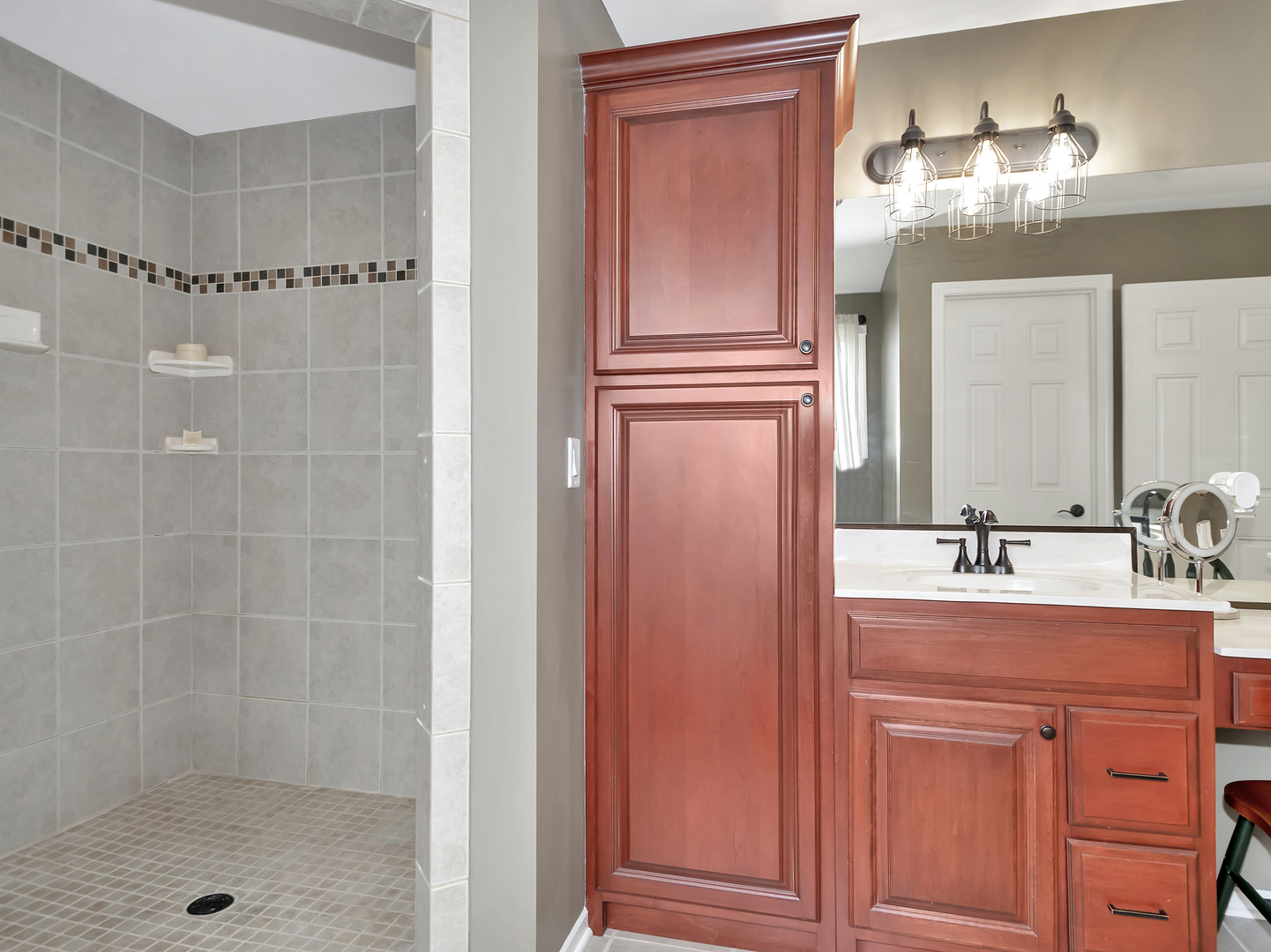 23928 Roberts Street Manhattan, IL 60442 - Photo 30 of 36 a bathroom with a shower sink and mirror