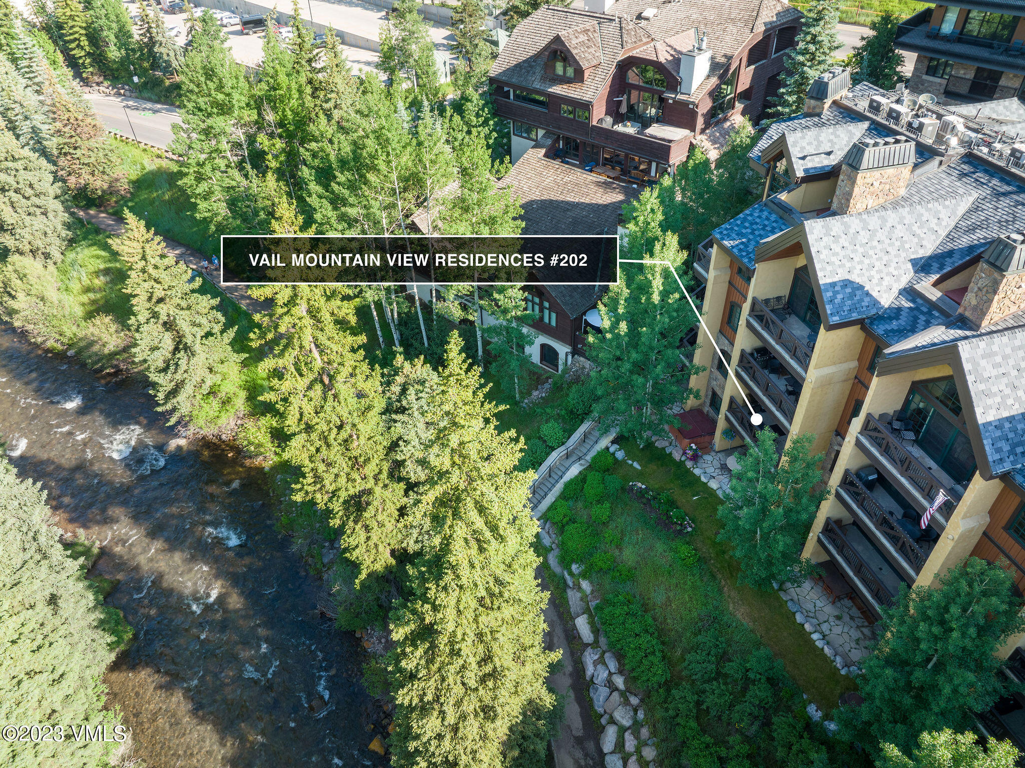 434 South Frontage Road East, Unit 202 Vail, CO 81657 - Photo 2 of 25 vail_mtn_view_202_aerial_g_marked