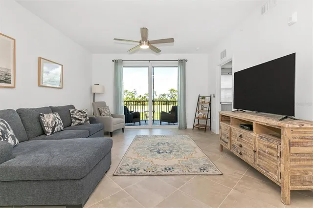 a view of a balcony with wooden floor