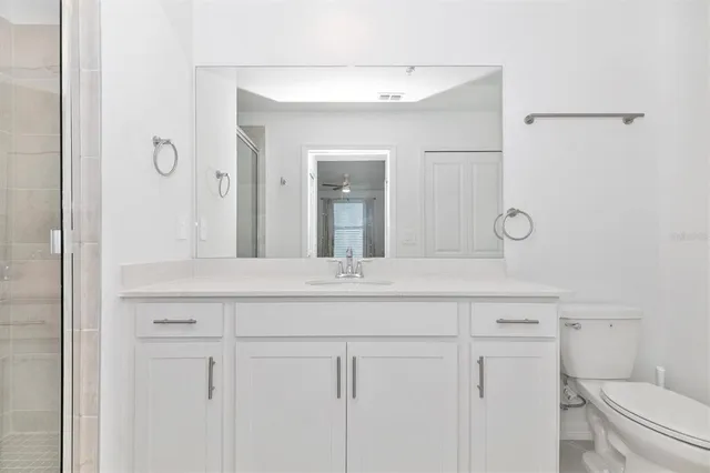 a view of a park with large trees