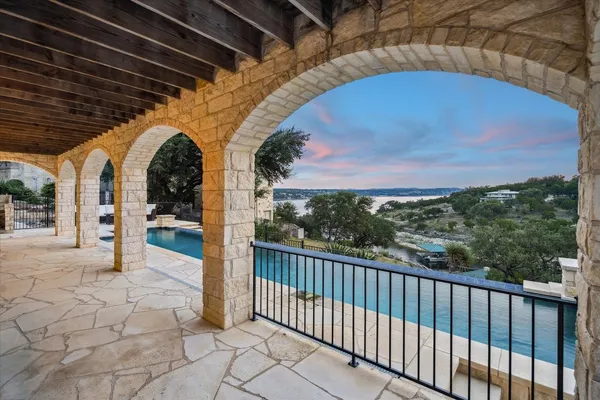 a view of a terrace with a lake