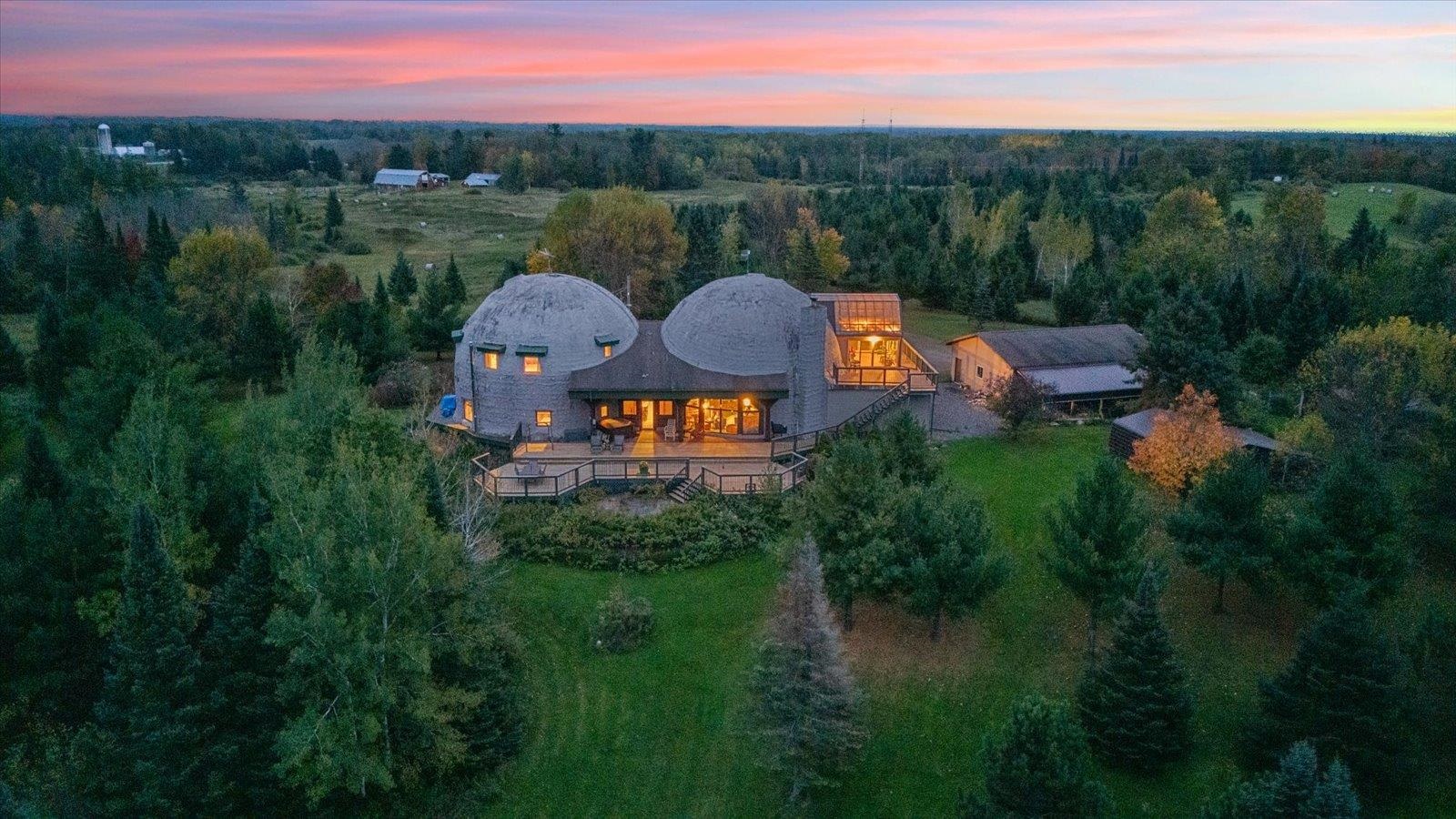 Aerial view at dusk of a forest view