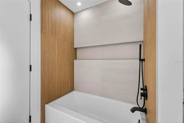 a bathroom with a bathtub