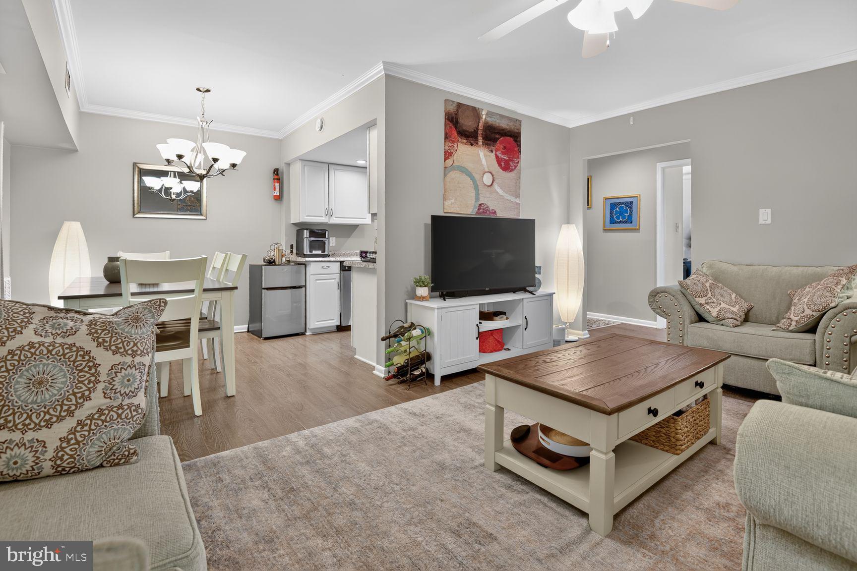 Charming open-concept living space.