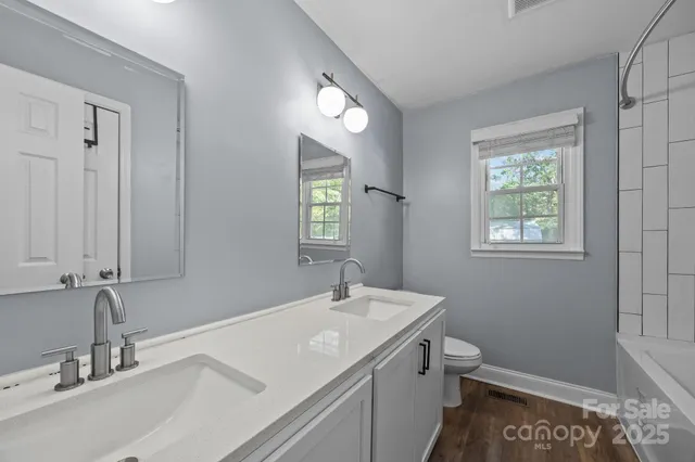 a bathroom with a sink a toilet and a mirror