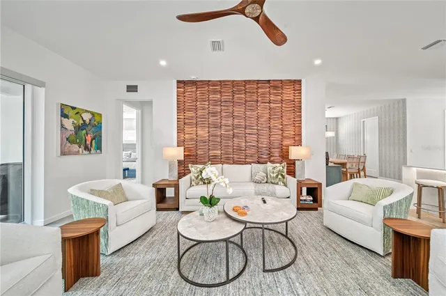 a view of a dining room and chandelier