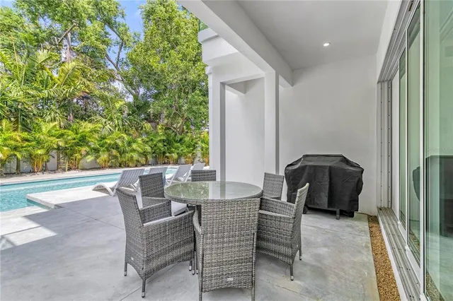 a view of an outdoor space and a swimming pool