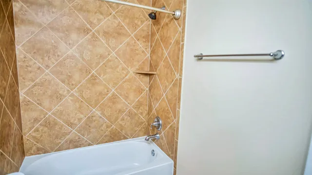 a bathroom with a bathtub