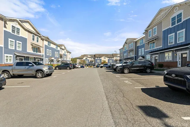 an aerial view of a swimming pool