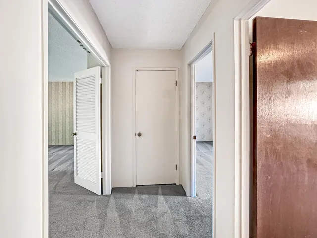 a view of a hallway with closet area
