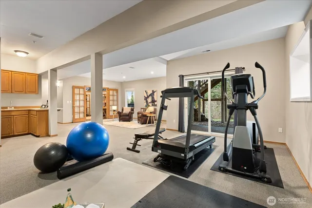 a view of a room with gym equipment
