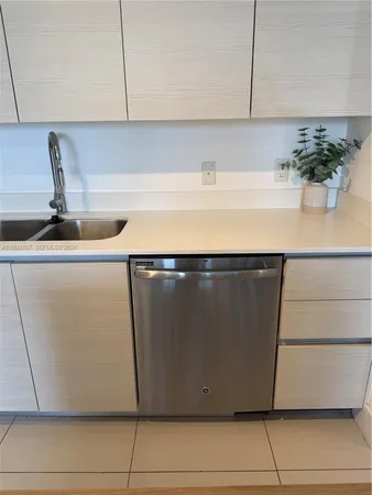 a close view of sink and cabinets