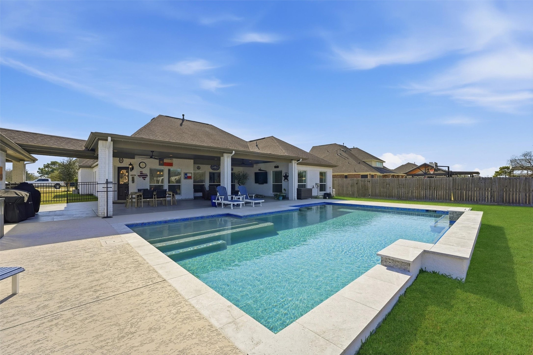 4735 Camp Creek Road Baytown, TX 77523 - Photo 39 of 41 a view of a house with swimming pool and porch