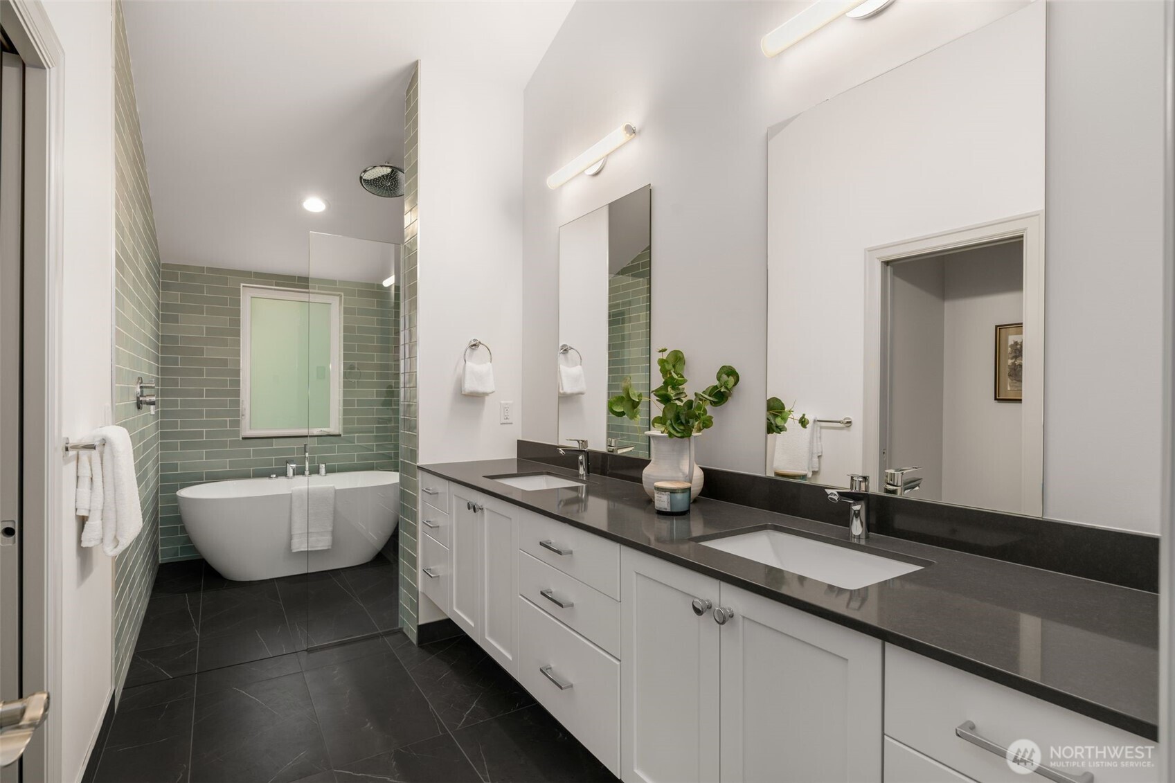 6032 50th Avenue Northeast Seattle, WA 98115 - Photo 19 of 40 a bathroom with a granite countertop sink mirror and bathtub