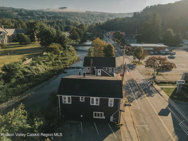 a view of a lake with a mountain in the background