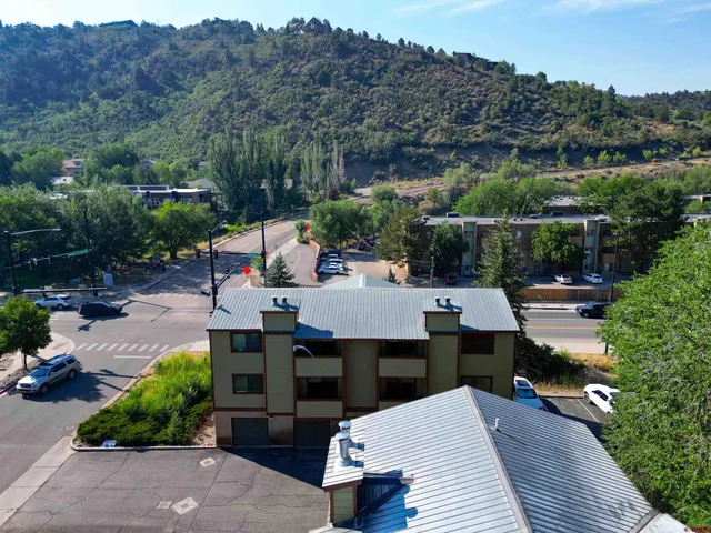 an outdoor space with furniture
