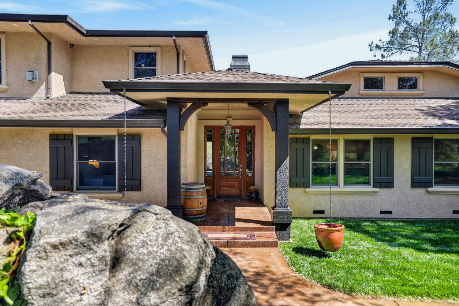 7021 Horseshoe Bar Road Loomis, CA 95650 - Photo 4 of 77 Hand-hewn beams at Front Entrance.