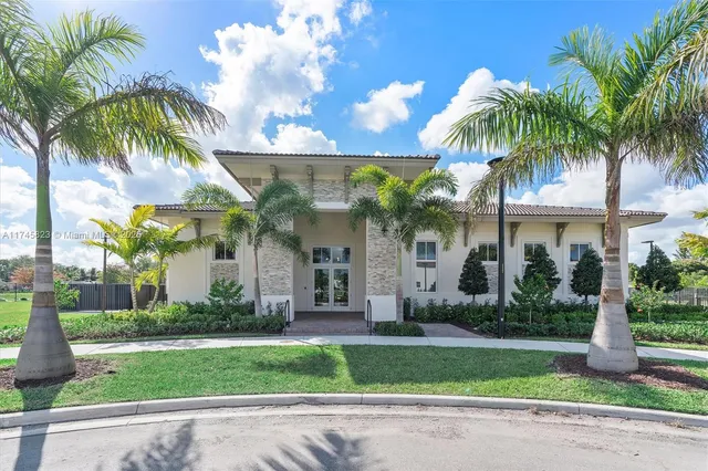 a front view of house and yard with green space