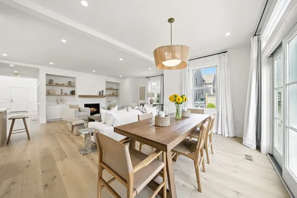 a view of a dining room and livingroom view