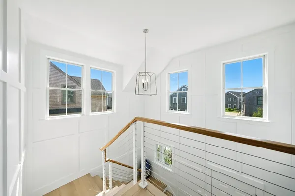 a view of a room with windows