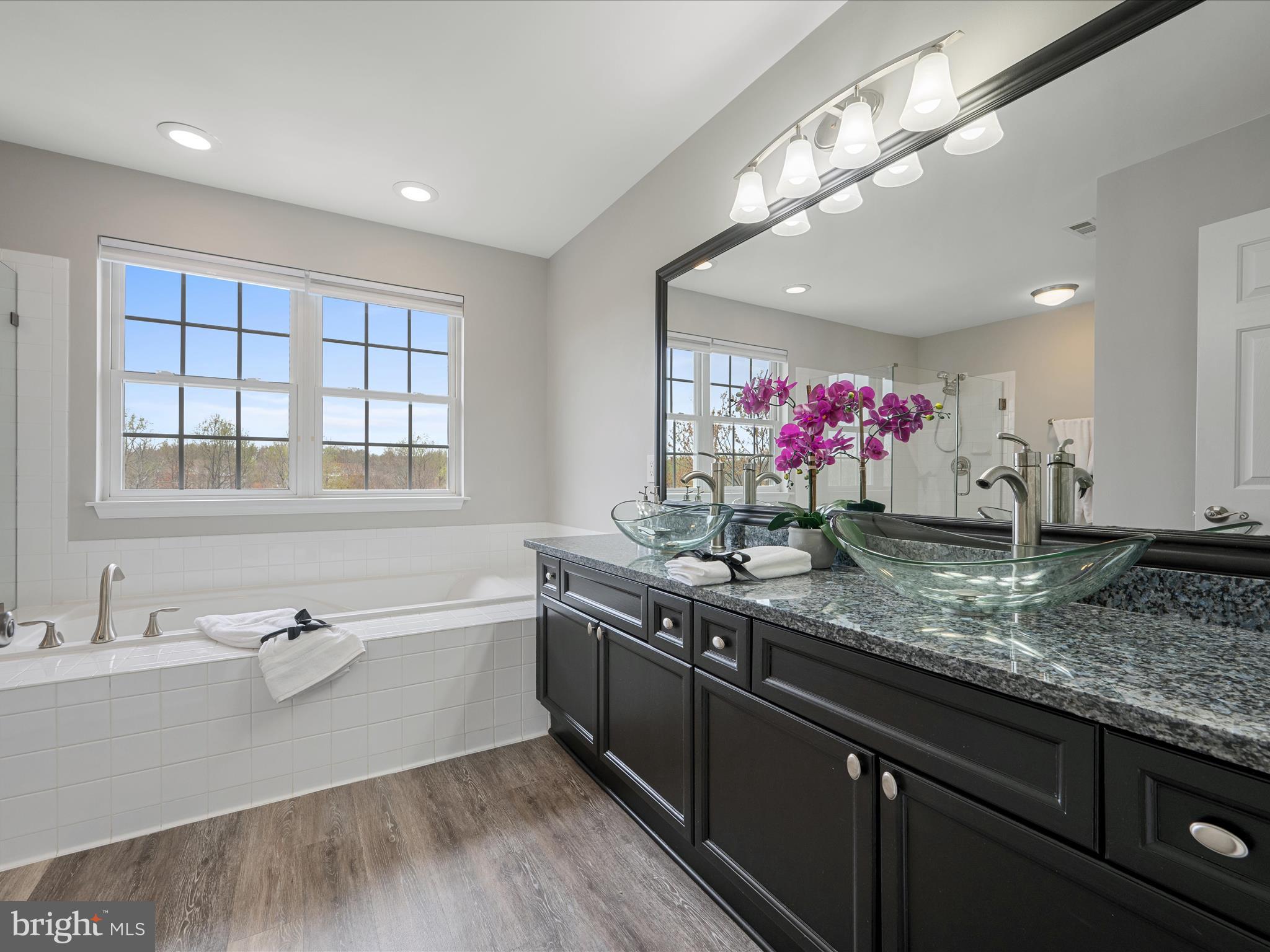 26 Limestone Way Fredericksburg, VA 22406 - Photo 40 of 67 a bathroom with a granite countertop sink a large mirror and vanity