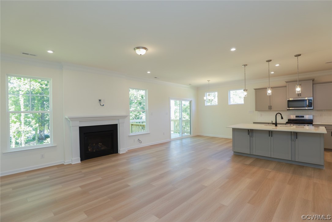3830 Belspring Road Chester, VA 23831 - Photo 14 of 43 a view of kitchen with kitchen island wooden floor and living room