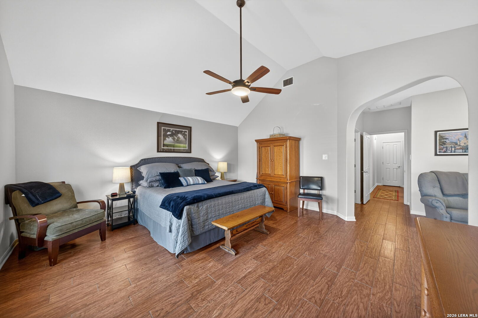 9331 Tyler Oaks Helotes, TX 78023 - Photo 23 of 47 a bedroom with furniture and wooden floor