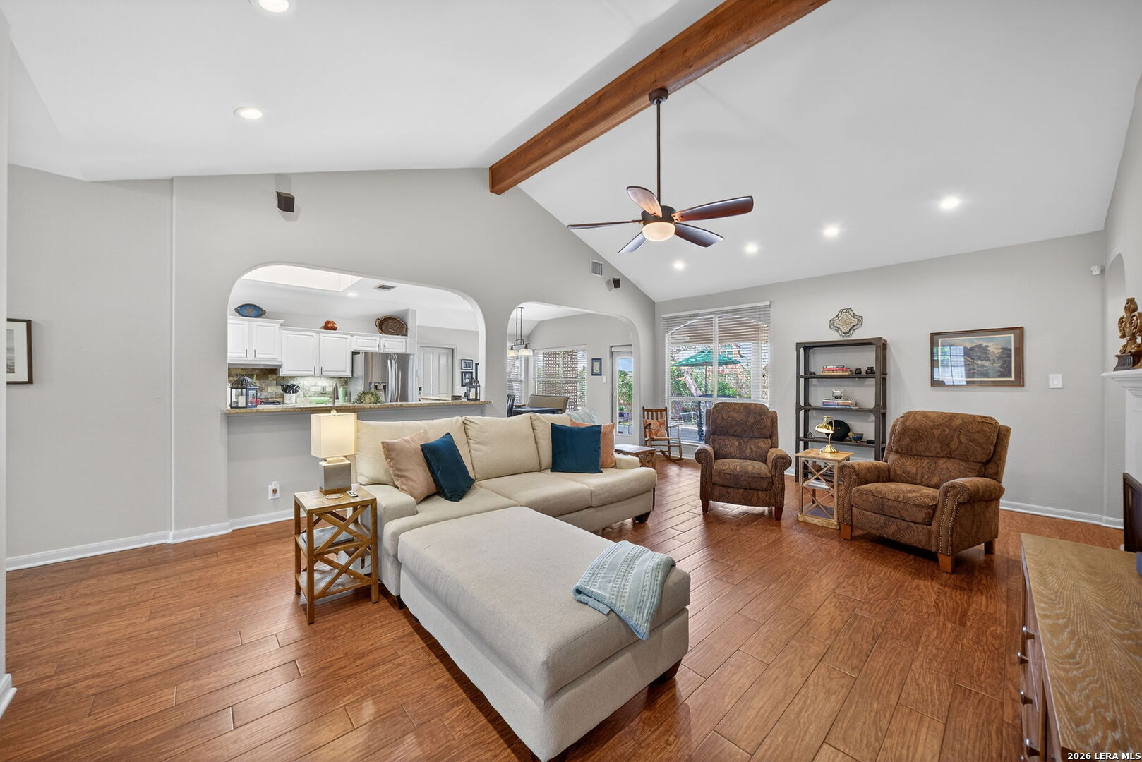 9331 Tyler Oaks Helotes, TX 78023 - Photo 7 of 47 a living room with furniture or wooden floor and a ceiling fan