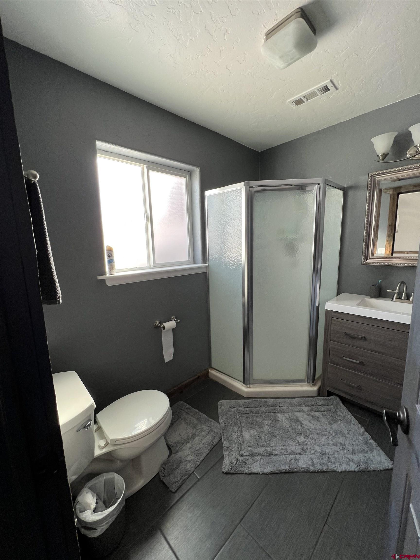 22350 Surface Creek Road Cedaredge, CO 81413 - Photo 25 of 32 a bathroom with a granite countertop sink toilet and shower