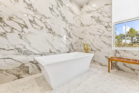 a view of a lake with a city