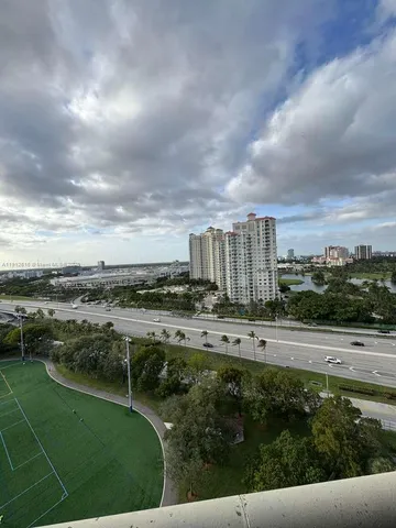 a view of a city from a balcony