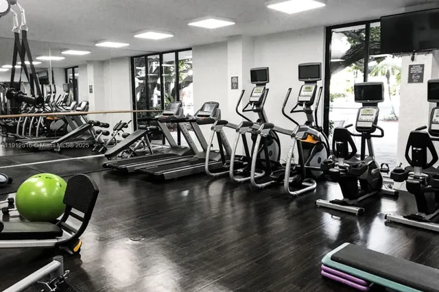 a view of a room with gym equipment